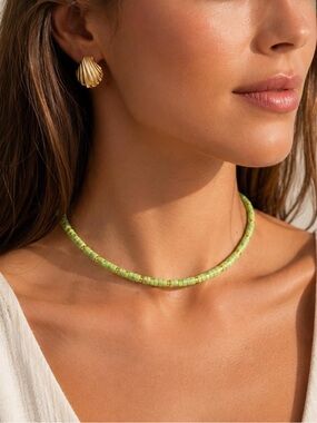 Natural Green Gemstone Bead Choker Necklace